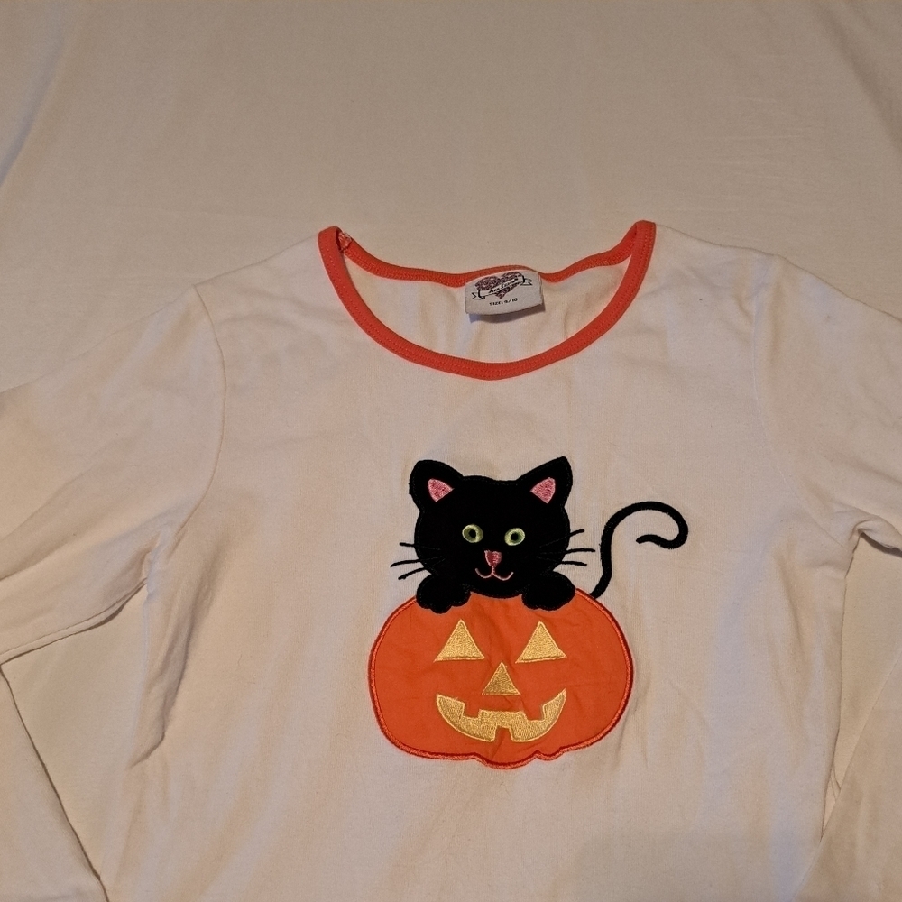Ann Loren girls size 9/10 tunic Halloween design pumpkin black cat - Picture 2 of 5